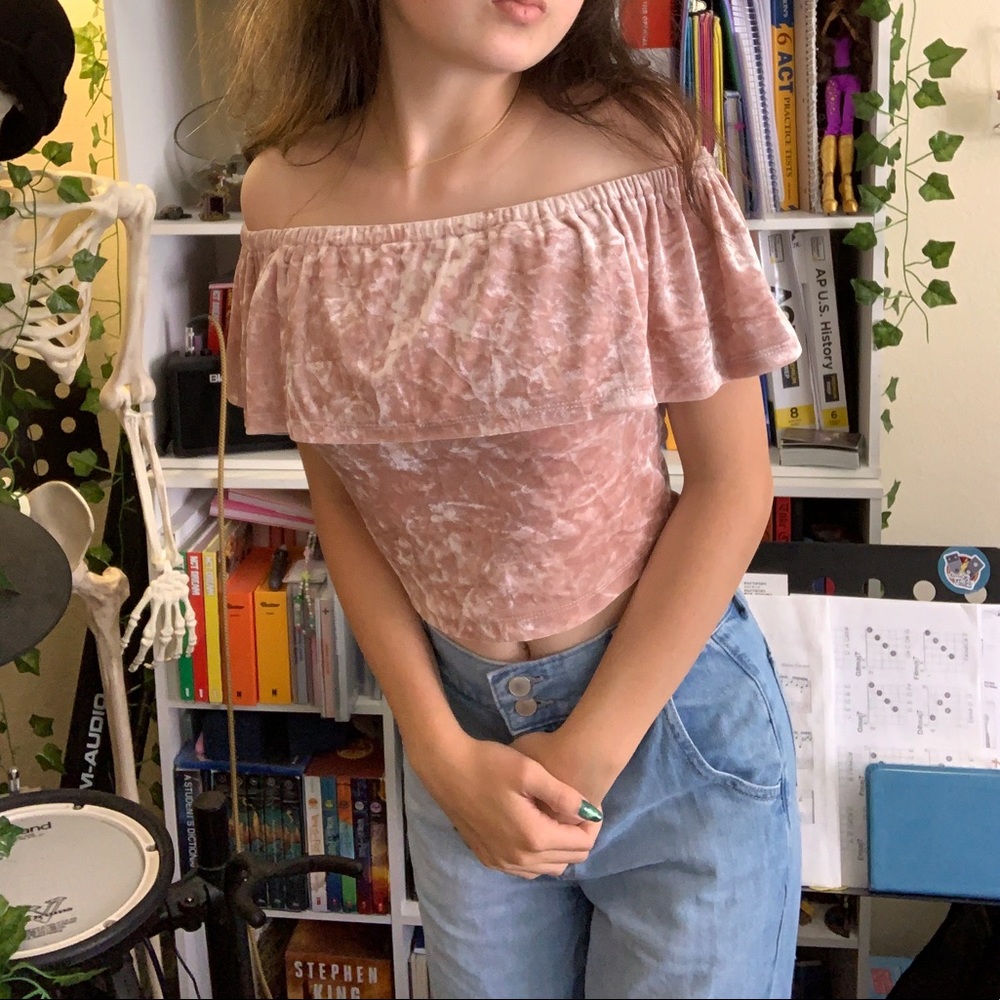 Hot Kiss Off Shoulder Pink Velvet Top